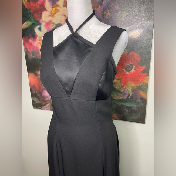 Vintage Liz Claiborne Black Textured Halter neck Formal Long Gown Sz 6 - Picture 2 of 8